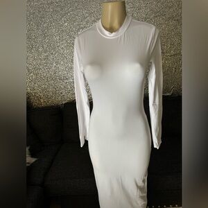 White Backless Dress — Long Sleeve
